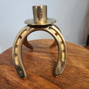 Vintage Solid Brass  Double Horseshoe Candle Holder